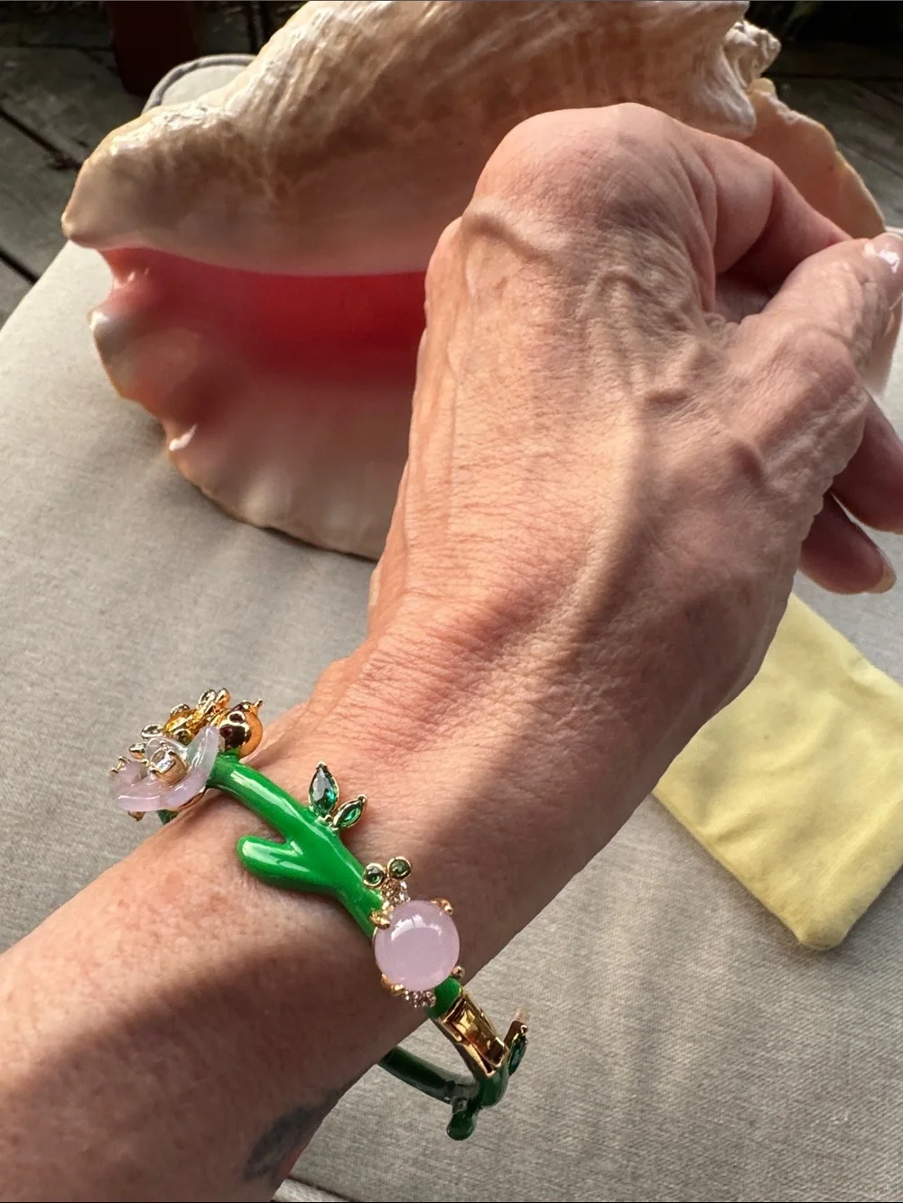 Kate Spade Bracelet Green Enamel With Rhinestones and Gemstones